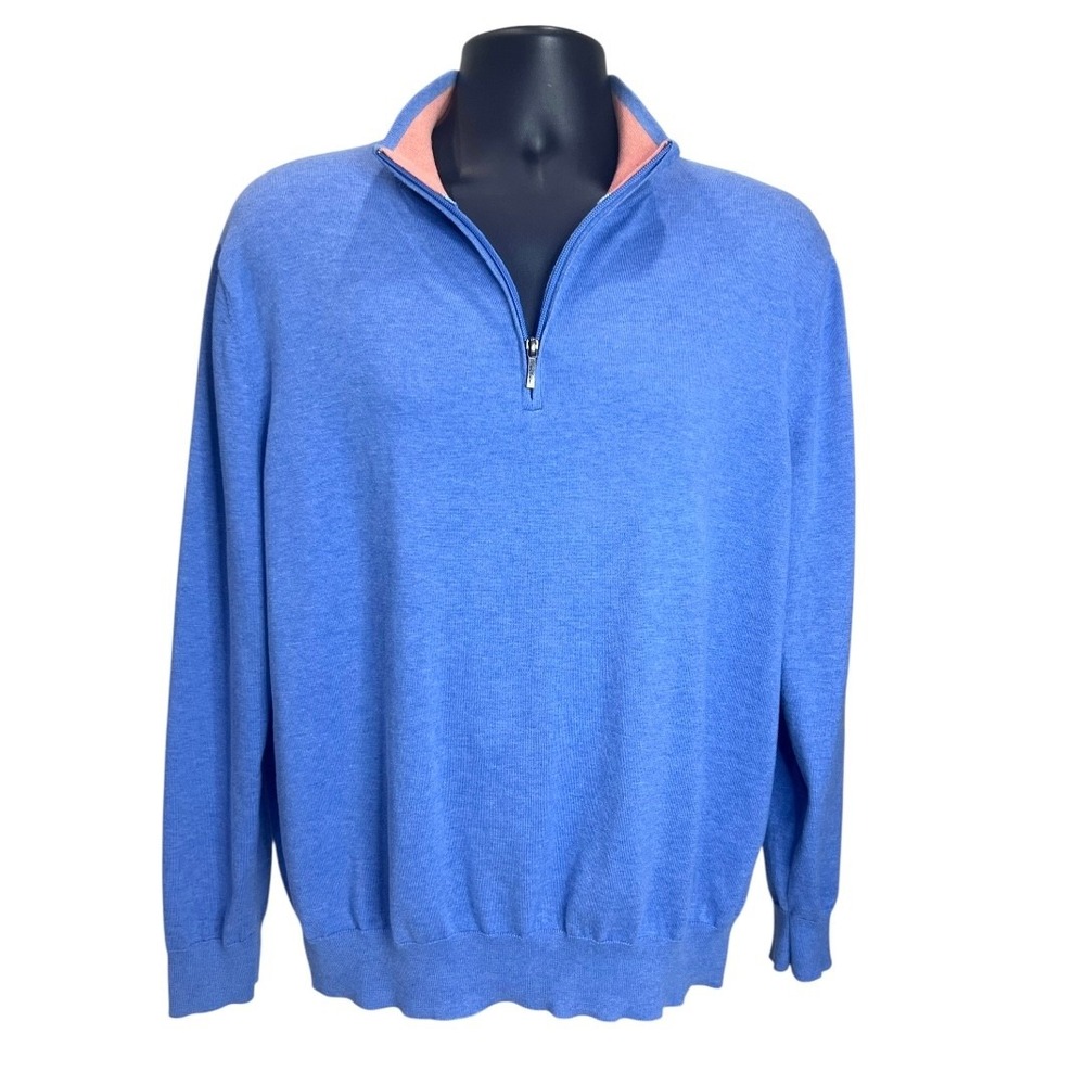 Brooks Brothers Men's XL Supima Cotton 1/4 Zip Pullover Sweater Mock Neck Blue‎